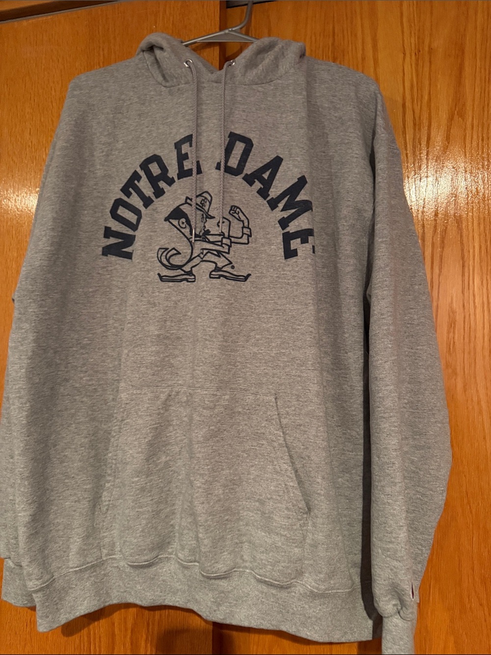 Champion Notre Dame Gray Crewneck Hoodie with Navy Logo